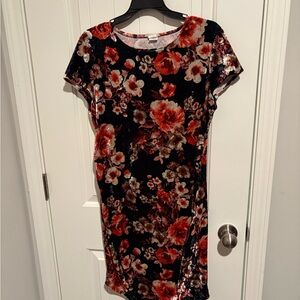 Dark navy blue floral velour dress